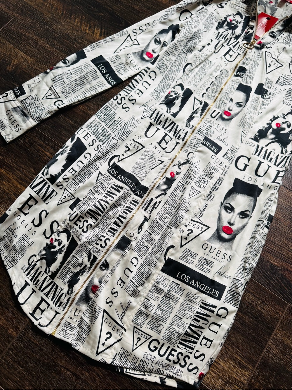 NWT Guess Black & White Y2K Newspaper Dress XS